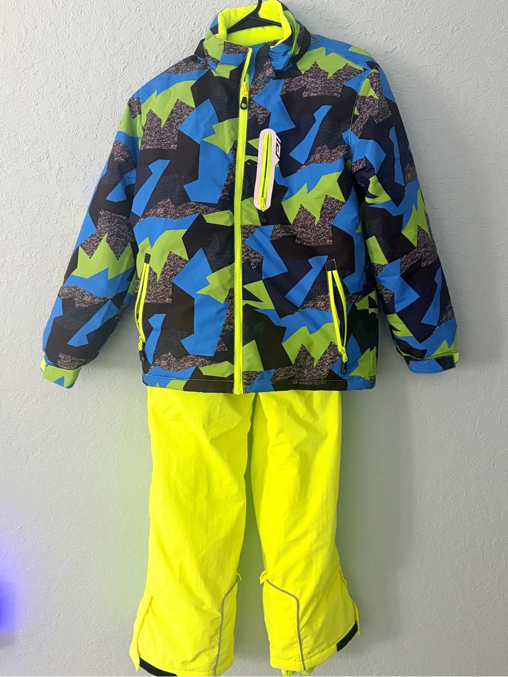 Neon Yellow & Blue Kids Ski Jacket and Pants Set